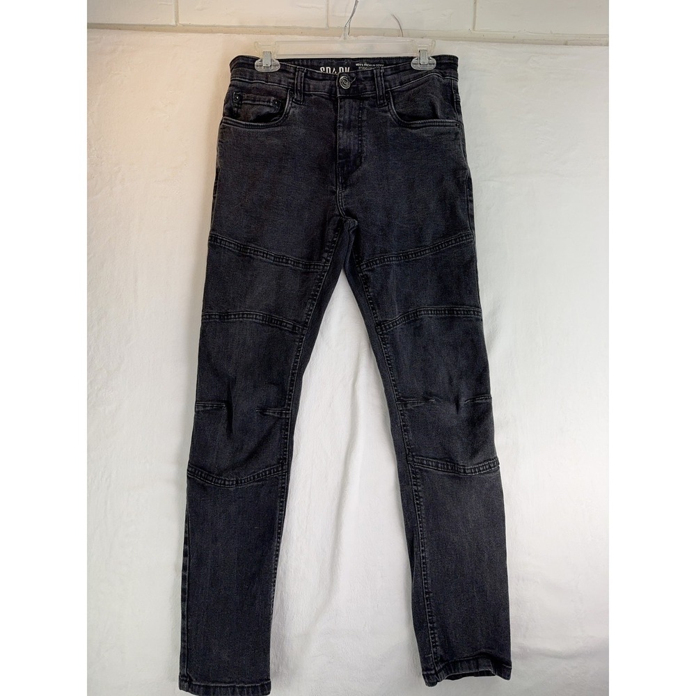 Spark Jeans Mens 30x32 Black Stretch Slim Fit Moto Biker Denim Pants Modern